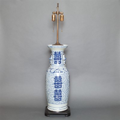 Lot 238 - Chinese Blue and White Porcelain Lamp Height...