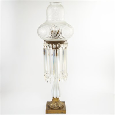 Lot 202 - White Glass and Gilt-Metal Girandole Lamp...
