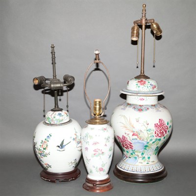 Lot 351 - Group of Three Chinese Porcelain Lamps Height...