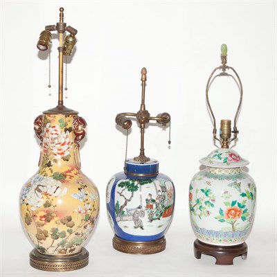 Lot 376 - Three Chinese Porcelain Lamps Height of...
