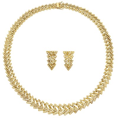 Lot 593 - Gold and Diamond Necklace and Pair of Earrings