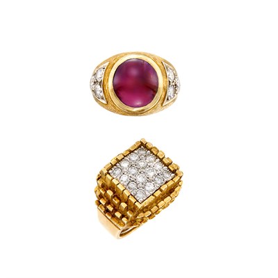 Lot 45 - Gold and Diamond Ring, Hammerman Brothers, and Gold, Purplish-Pink Star Sapphire and Diamond Ring