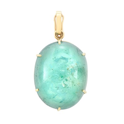 Lot 74 - Gold and Cabochon Green Beryl Pendant