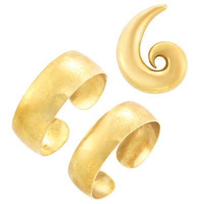 Lot 510 - Gold Pendant, Tiffany & Co., and Two Gold Cuff Bangle Bracelets