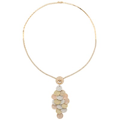 Lot 500 - Tricolor Gold and Diamond Pendant-Necklace