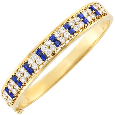 Lot 28 - Gold, Sapphire and Diamond Bangle Bracelet