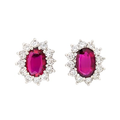 Lot 283 - Pair of White Gold, Rubellite and Diamond Earrings