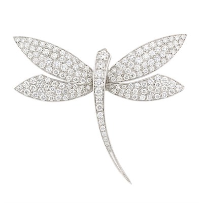 Lot 279 - White Gold and Diamond Dragonfly Clip-Brooch