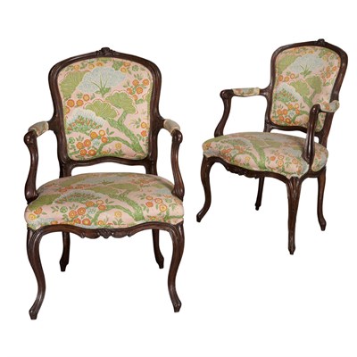 Lot 543 - Pair of Louis XV Style Walnut Fauteuils