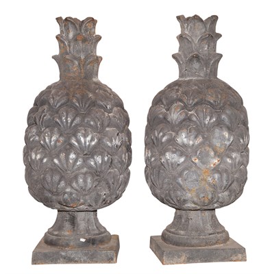 Lot 577 - Pair of Iron Pineapple-Form Garden Ornaments...