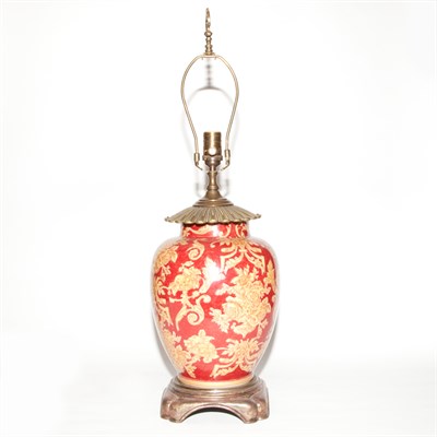 Lot 630 - Floral Decorated Pottery Lamp Height 15 inches.