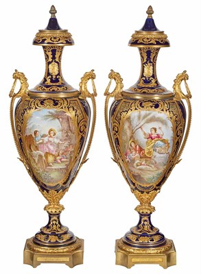 Lot 300 - Pair of Sevres Style Gilt-Metal Mounted...
