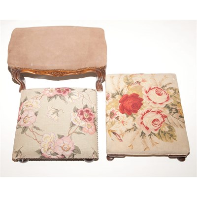Lot 195A - Group of Three Upholstered Wood Foot Stools...