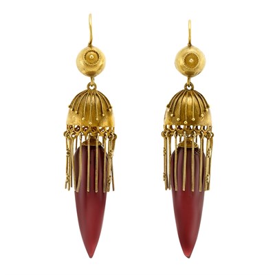 Lot 23 - Pair of Antique Gold and Garnet Fringe Pendant-Earrings