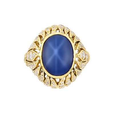 Lot 217 - Gold, Star Sapphire and Diamond Ring