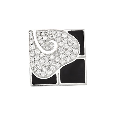Lot 291 - White Gold, Black Enamel and Diamond Ring, Nouvelle Bague