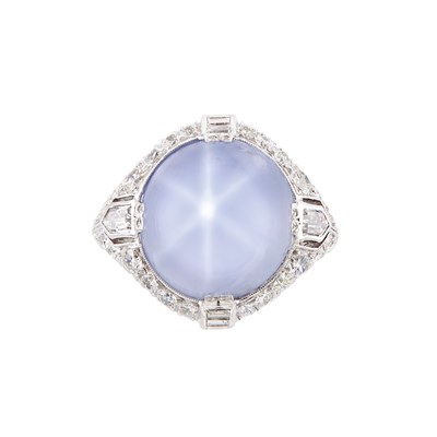 Lot 68 - Art Deco Platinum, Star Sapphire and Diamond Ring