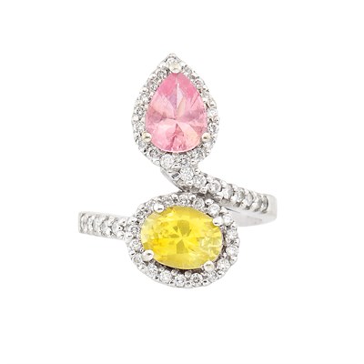 Lot 155 - White Gold, Diamond and Pink and Yellow Sapphire Ring