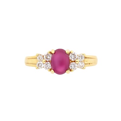 Lot 201 - Gold, Cabochon Ruby and Diamond Ring