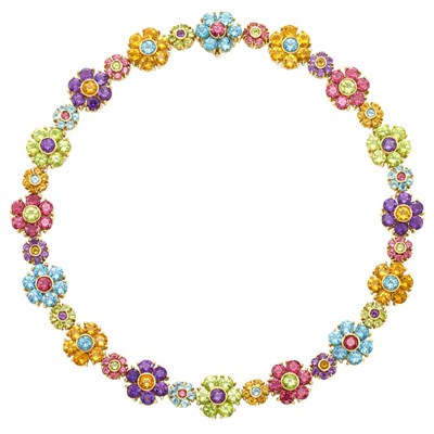 Lot 239 - Gold and Gem-Set Floret Necklace, Pasquale Bruni