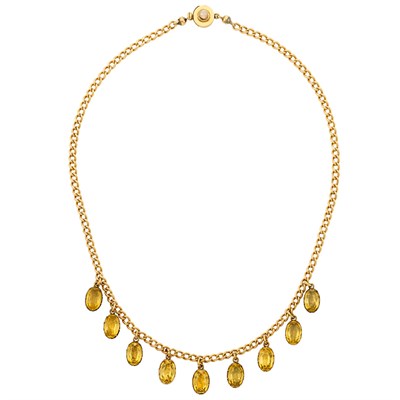 Lot 43 - Gold, Low Karat Gold, Andalusite and Cultured Pearl Fringe Necklace