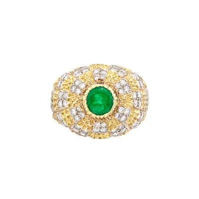 Lot 640 - Two-Color Gold, Emerald and Diamond Dome Ring, Mario Buccellati