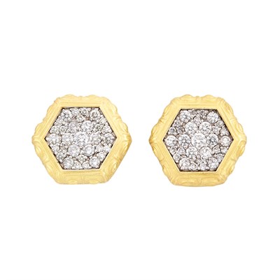 Lot 73 - Pair of Gold, Silver and Diamond Hexagon Earclips