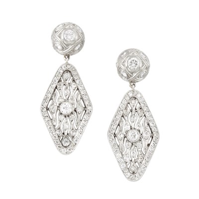 Lot 55 - Pair of Platinum and Diamond Pendant-Earrings