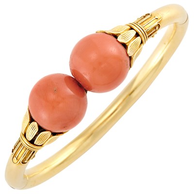 Lot 102 - Antique Gold and Coral Bangle Bracelet