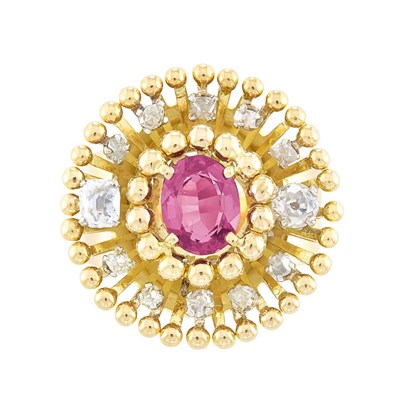 Lot 123 - Gold, Purplish-Pink Sapphire and Diamond Ring