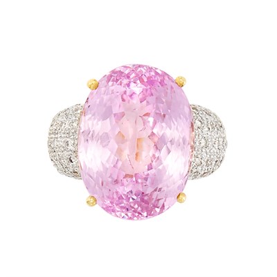 Lot 378 - Two-Color Gold, Kunzite and Diamond Ring