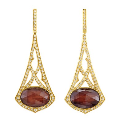 Lot 93 - Pair of Gold, Diamond and Smoky Quartz Pendant-Earrings, Stephen Webster