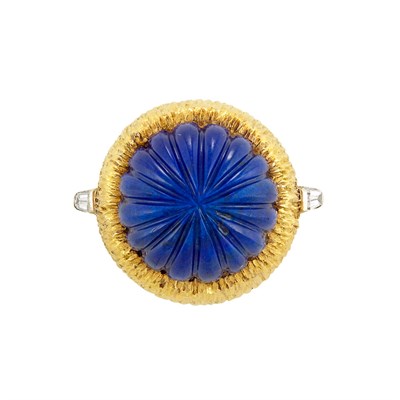 Lot 272 - Two-Color Gold, Fluted Lapis Lazuli and Diamond Dome Ring