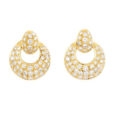 Lot 255 - Pair of Gold and Diamond Door Knocker Earrings