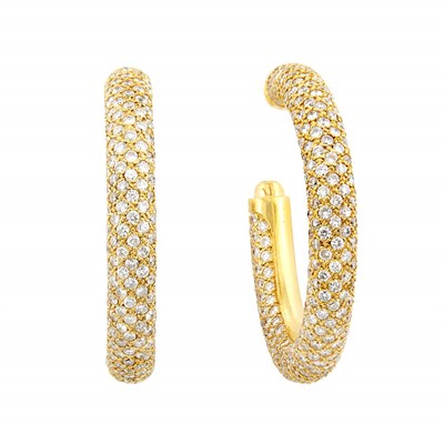 Lot 259 - Pair of Gold and Diamond Hoop Earrings