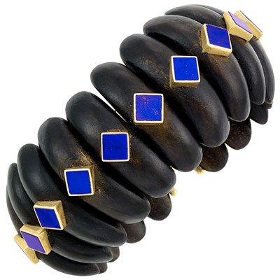 Lot 287 - Wood, Gold and Lapis Lazuli Cuff Bracelet