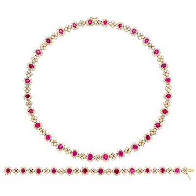 Lot 417 - Gold, Ruby and Diamond Necklace/Bracelet Combination