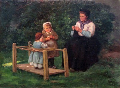 Lot 21 - Frans Charlet Belgian, 1862-1928 Knitting...