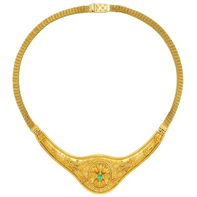 Lot 54 - High Karat Gold and Emerald Necklace