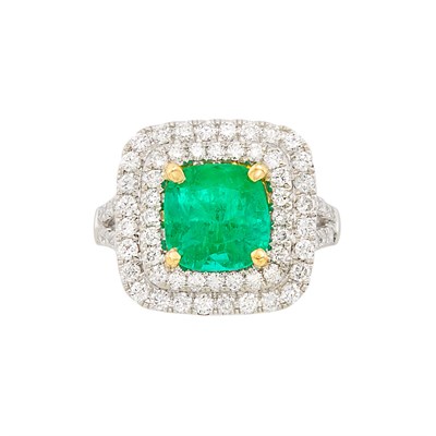 Lot 184 - Two-Color Gold, Emerald and Diamond Ring