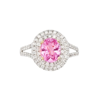 Lot 153 - Two-Color Gold, Purplish-Pink Sapphire and Diamond Ring