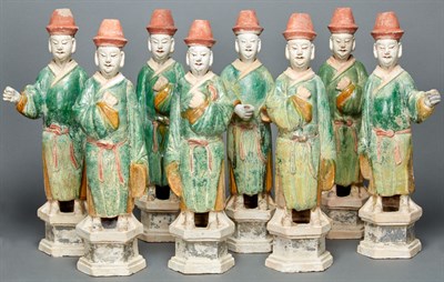 Lot 36 - Group of Ten Chinese Green and Ochre Glazed...