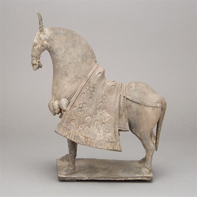 Lot 25 - Chinese Black Pottery Figure of a Caparisoned...