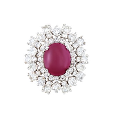 Lot 197 - Gold, Cabochon Ruby and Diamond Ring