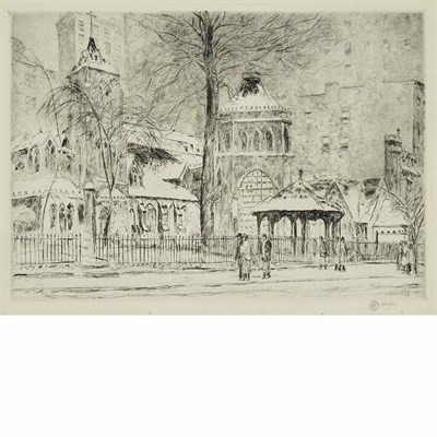 Lot 103 - Childe Hassam THE LITTLE CHURCH AROUND THE...