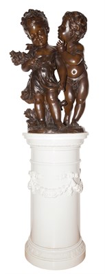 Lot 371 - Bronze Figure Group of Two Children Signed...