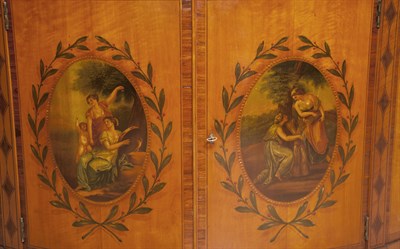 Lot 275 - Edwardian Painted Satinwood Demilune Commode...