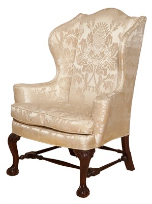 Lot 306 - Chippendale Style Upholstered Mahogany Wing Chair