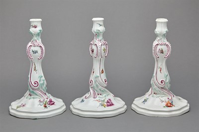 Lot 292 - Three Meissen Rococo Style Polychrome...