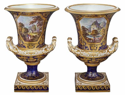 Lot 407 - Pair of Derby Porcelain Urns Each of campana...